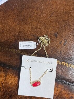 Kendra Scott Gold Necklace with Red Stone Pendant